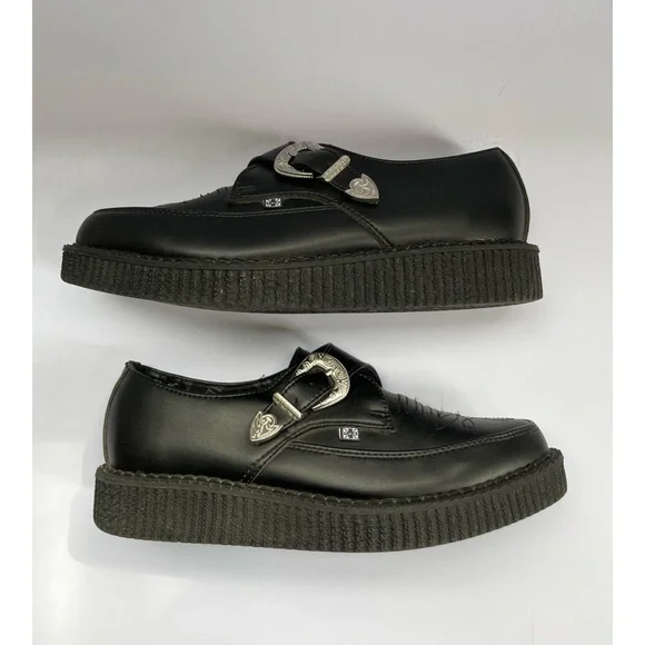 TUK Black TukSkin Pointed Buckle Creeper Platform Women’s Size 9 Men’s Size 7 - Picture 1 of 7
